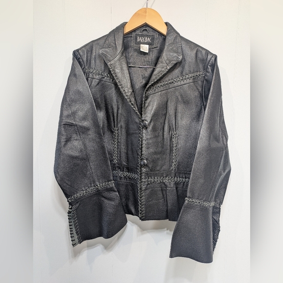 Barebac Leather Jacket in Black Large Whipstitch Bell Sleeve‎ Hippie Moto Boho - Picture 2 of 7